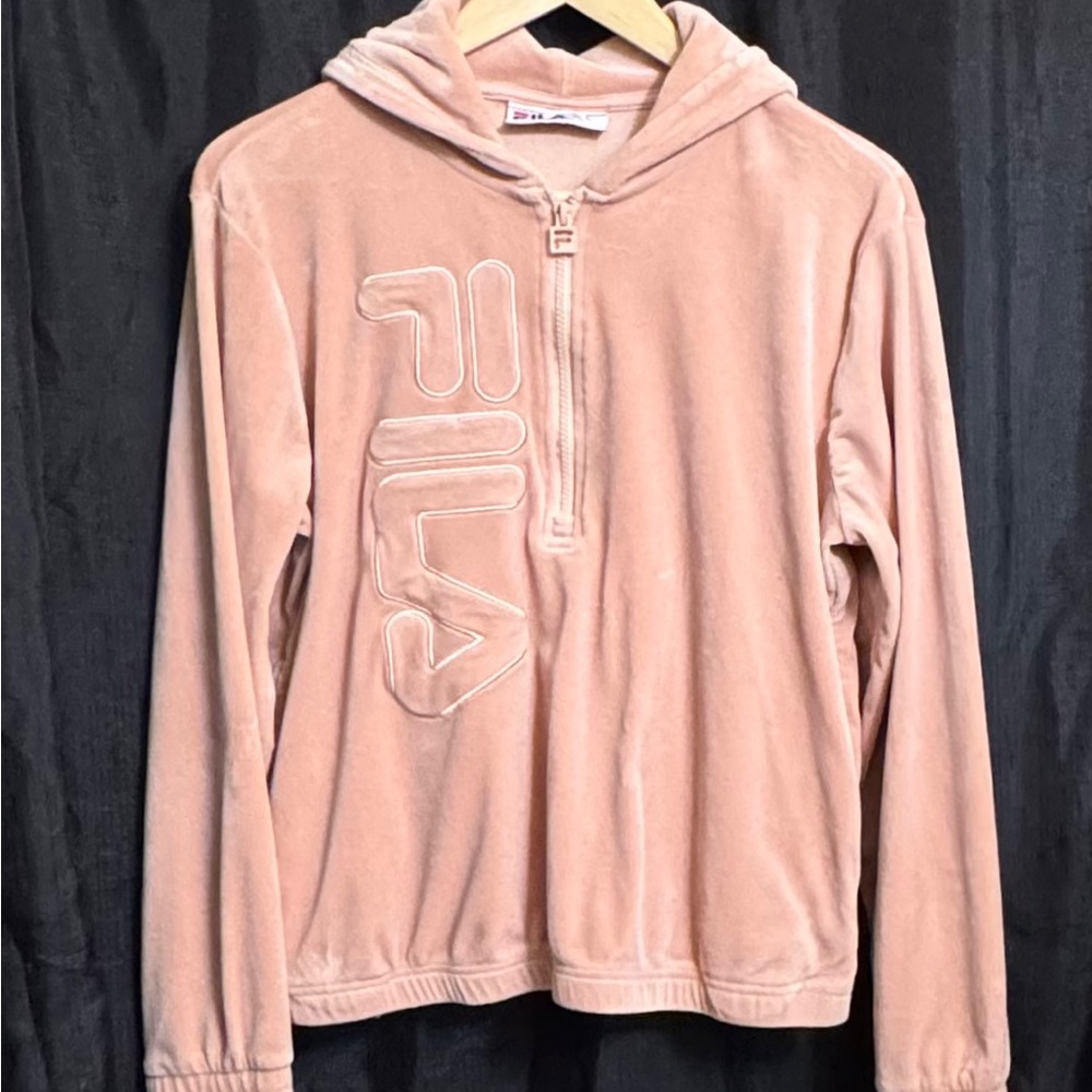 FILA Mauve Peach Pink Half-Zip Hoodie. COMFY - Picture 3 of 15